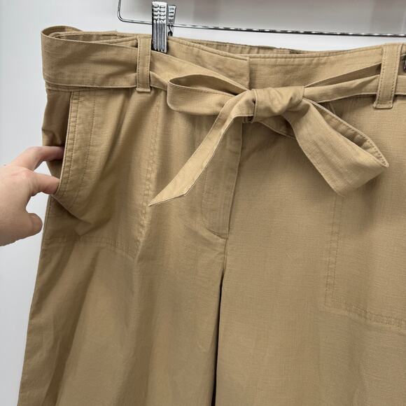 Talbots Cropped Pants Womens 12 Khaki Tan Coastal Cotton Tie Waist + Pockets - Picture 7 of 10